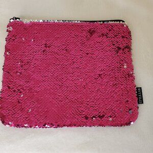 Sequin Makeup Bag Cosmetic Purse Reversible Pink & Silver Sequins Girl Women